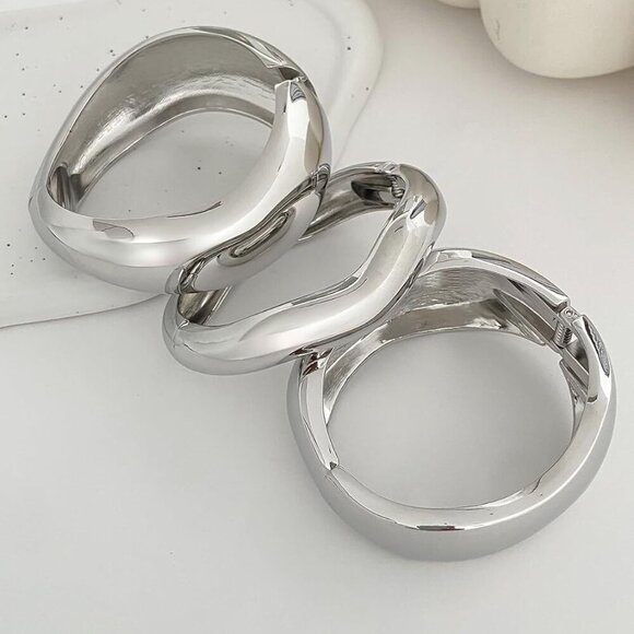 Chunky Gold Bangles Alloy 3pcs Stackable Irregular Cuff Statement Jewelry - Picture 6 of 6